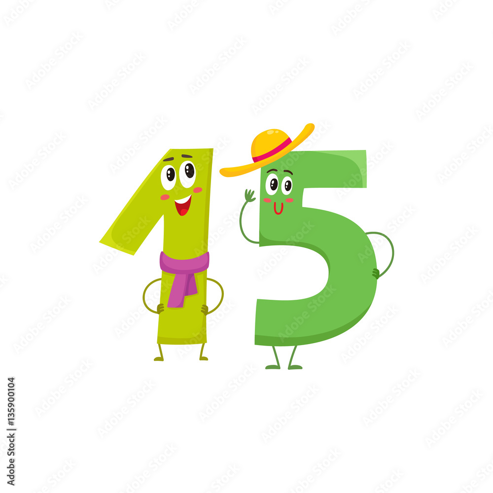 Cute and funny colorful 15 number characters cartoon vector