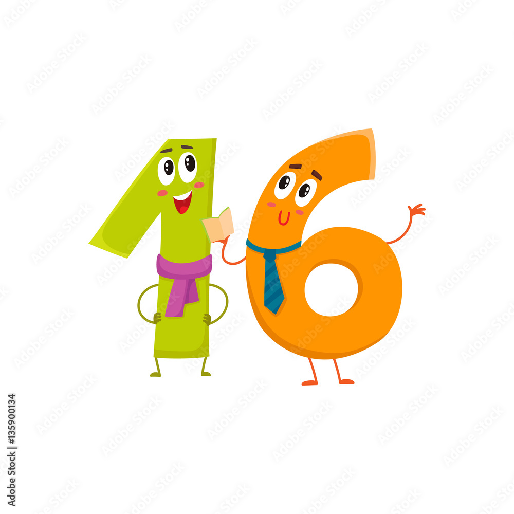 Cute And Funny Colorful 16 Number Characters Cartoon Vector Cute And Funny Colorful 16 Number Characters Cartoon Vector
