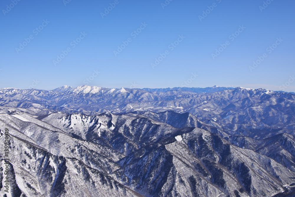 谷川岳山頂から望む日光、尾瀬の山々