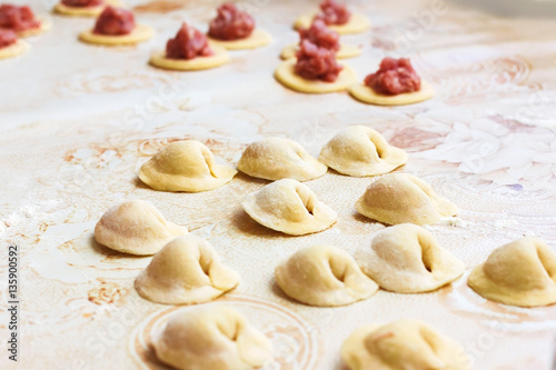 homemade meat dumplings, raw tortellini and ravioli