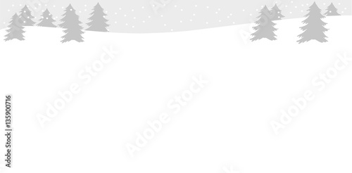 Beautiful gray landscape with Christmas trees, snowbank and snow with copy space Winter background. Flat style Gray and black color Winter or Christmas web banner Vector illustration Horizontal