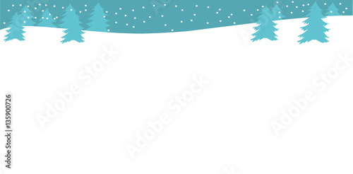Beautiful landscape with Christmas trees, snowbank and snow with copy space Winter background. Flat style Gray and black color Winter or Christmas web banner Vector illustration Horizontal