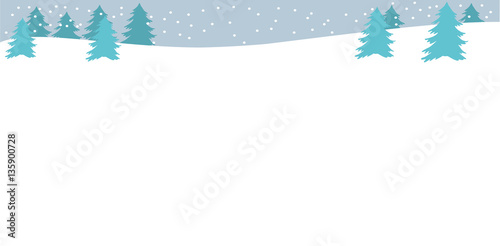 Beautiful landscape with Christmas trees, snowbank and snow with copy space Winter background. Flat style Gray and black color Winter or Christmas web banner Vector illustration Horizontal
