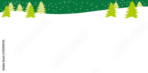 Beautiful landscape with Christmas trees, snowbank and snow with copy space Winter background. Flat style Gray and black color Winter or Christmas web banner Vector illustration Horizontal