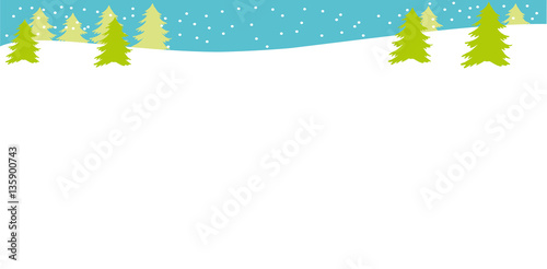 Beautiful landscape with Christmas trees, snowbank and snow with copy space Winter background. Flat style Gray and black color Winter or Christmas web banner Vector illustration Horizontal