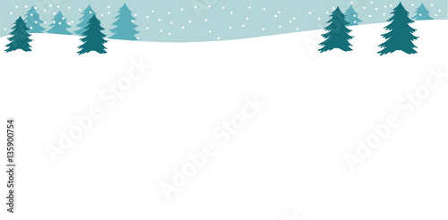 Beautiful landscape with Christmas trees, snowbank and snow with copy space Winter background. Flat style Gray and black color Winter or Christmas web banner Vector illustration Horizontal