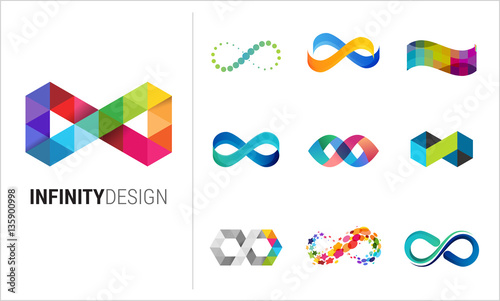 Colorful abstract infinity, endless symbols and icon collection