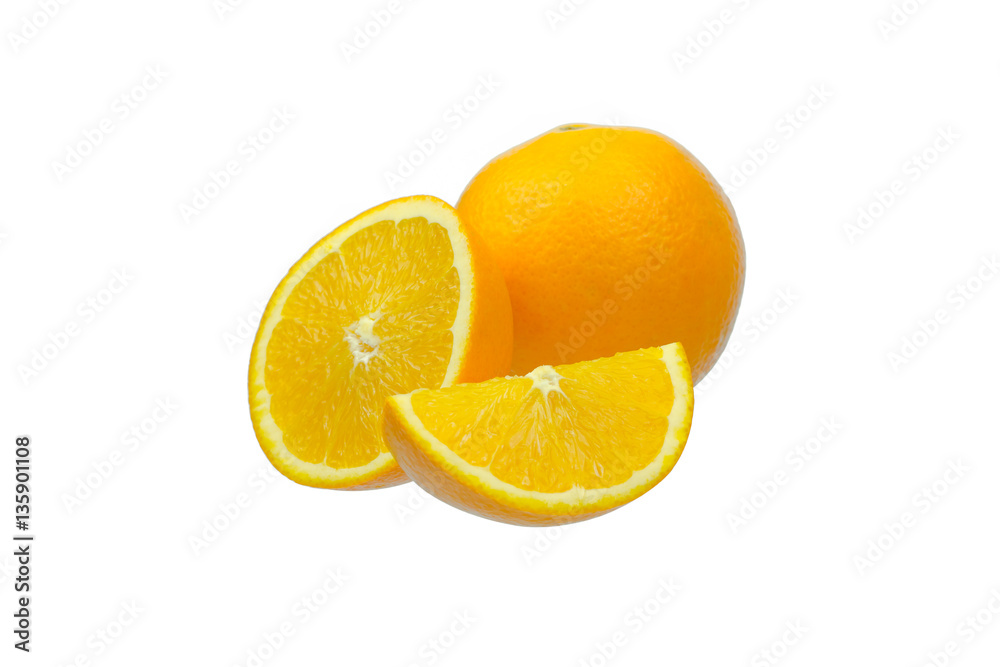 navel oranges on white background