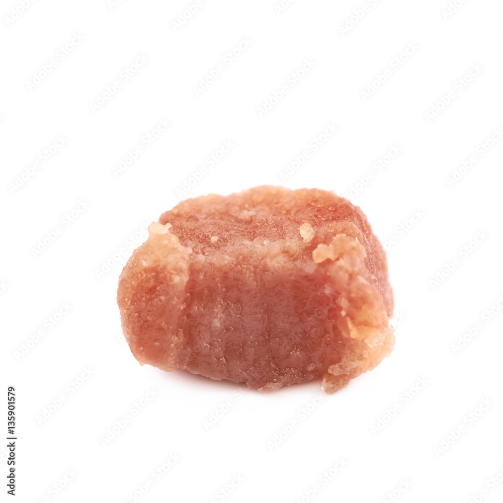 Single fried bacon cube isolated Single fried bacon cube isolated