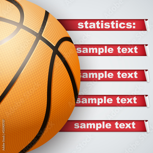 Background of Basketball sports. Infographic of list and schedule of players and statistics. Ball with red ribbon. Vector Illustration.