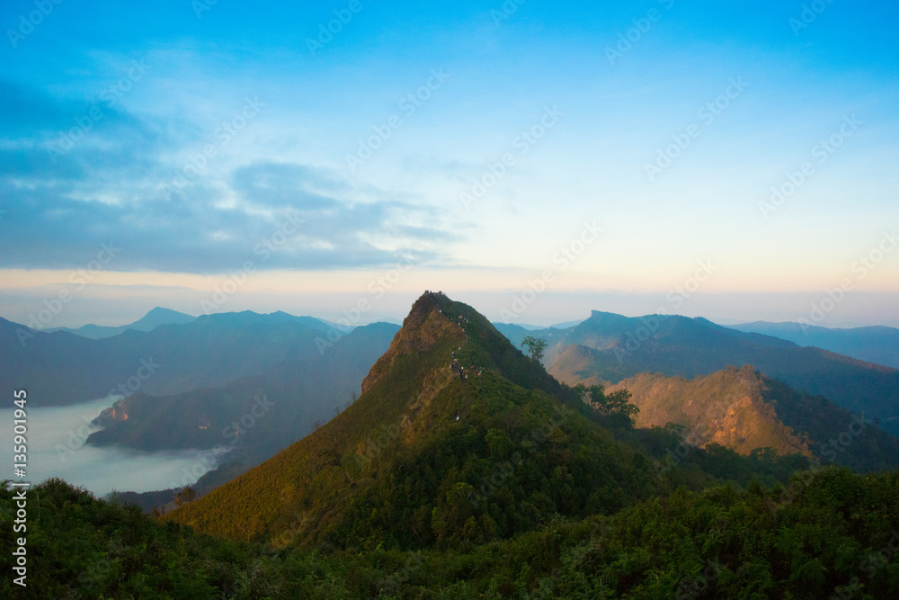 Fototapeta premium Mountain valley during sunrise. Natural landscape