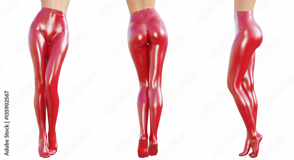 Set sexy slim female legs latex pantyhose. Conceptual fashion art. Shiny  stockings. Seductive candid pose. Photorealistic 3D render illustration.  Isolate. Studio, high key. Stock イラスト | Adobe Stock