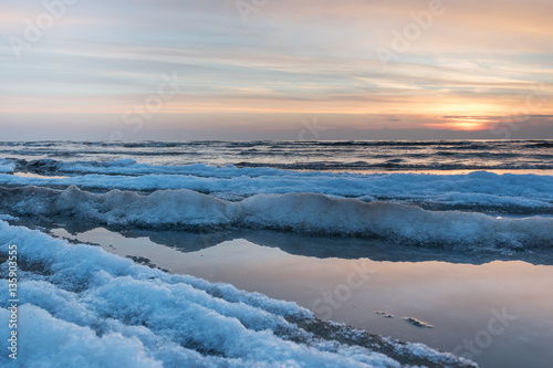 Cold winter evening by Baltic sea.