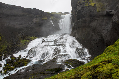 Ofaerufoss waterfall in the Eldgja canyon, Iceland