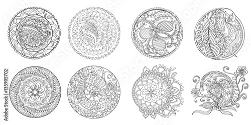 Set of indian mandalas, vector. Each mandala is in separate artb