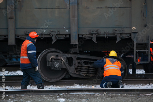 Bild auf Leinwand Derailed train coaches at the site of a train accident