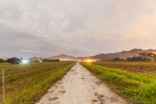 Walking path view with farm for blur background