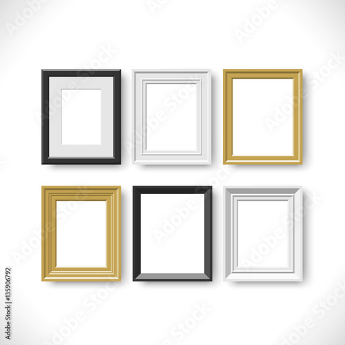 blank picture frames on white background set