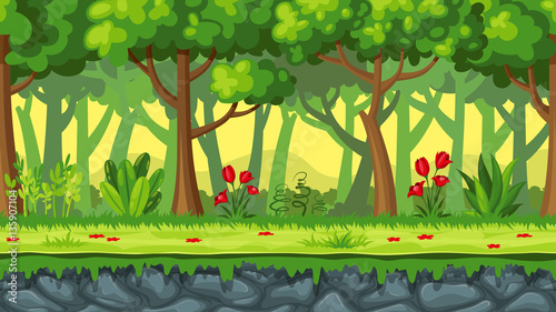 Seamless cartoon nature background. Vector illustration with separate layers.