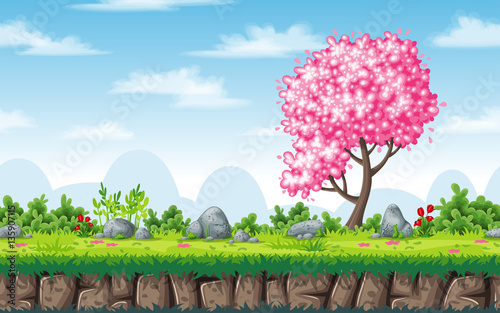Seamless spring nature background. Vector illustration with separate layers.