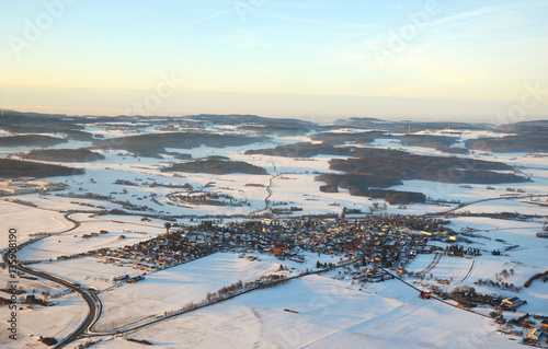 Aerial view  of Machtolsheim on the Swabian Alps, south germany on a sunny winter day