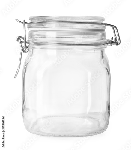 Empty glass jar isolated on white 