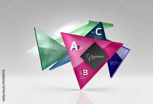 Vector glass triangles composition on grey 3d background