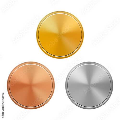 Set of gold, silver and bronze medals template,  isolated on white background, vector illustration