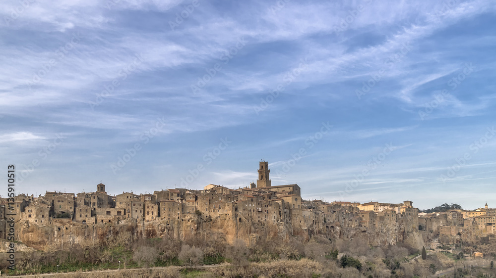 Wonderful panoramic view of Pitigliano, a village famous for being built on tuff, Grosseto, Tuscany, Italy Wonderful panoramic view of Pitigliano, a village famous for being built on tuff, Grosseto, Tuscany, Italy