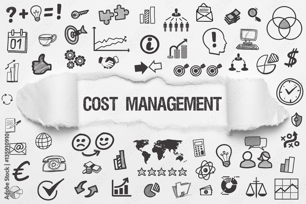 Cost Management / weißes Papier mit Symbole