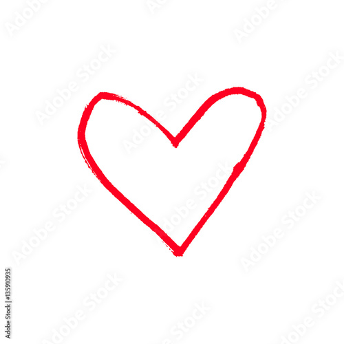 Red hand drawn brush stroke Heart on white background. Valentines Day concept in grunge style. Vector illustration.