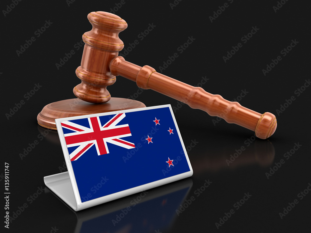 3d wooden mallet and New Zealand flag. Image with clipping path