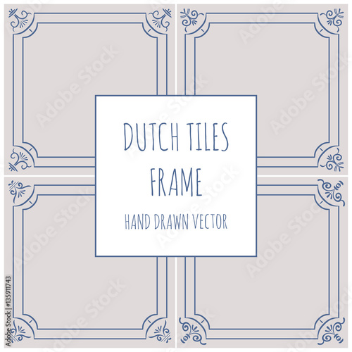 Blue Dutch tile frame. Imitation. Glazed porcelain ceramic.