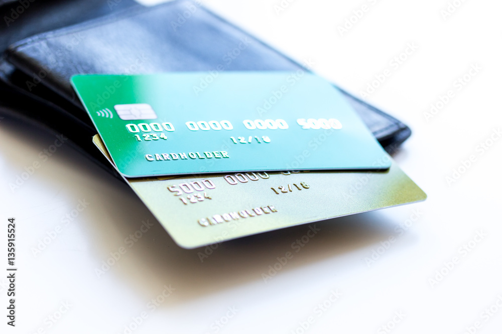 Credit cards with wallet close up - online shopping Credit cards with wallet close up - online shopping