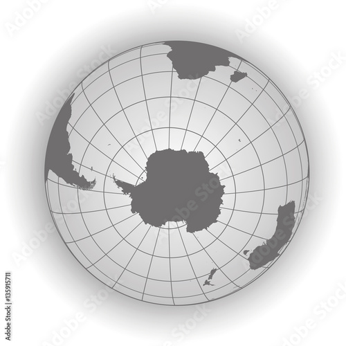 Antarctica and South Pole map in gray tones. Vector map earthglobe worldmap