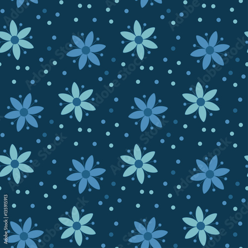 peasant style simple floral pattern on blue color. naive traditi