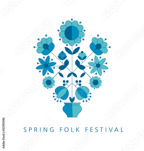 peasant style simple floral pattern on blue color. naive traditi