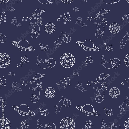 Seamless pattern with cats in space