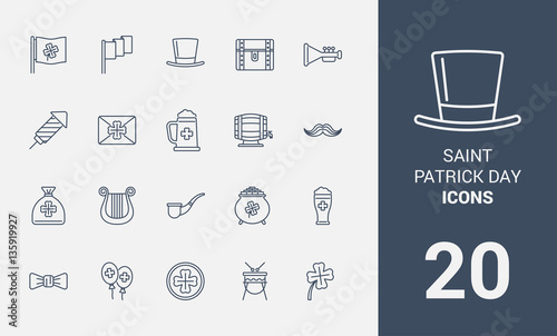Set of Saint Patrick Day line icons