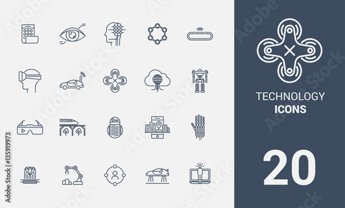 Set of technology line icons