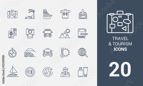 Set of travel and tourism line icons