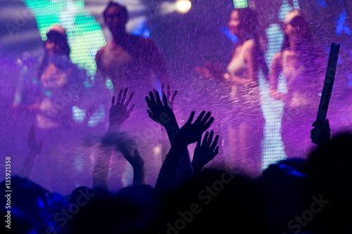 Movement silhouette of people and colorful in concert.