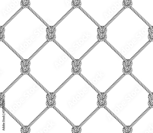 Seamless pattern, background, gray rope woven in the form fishing net, isolated on white  background