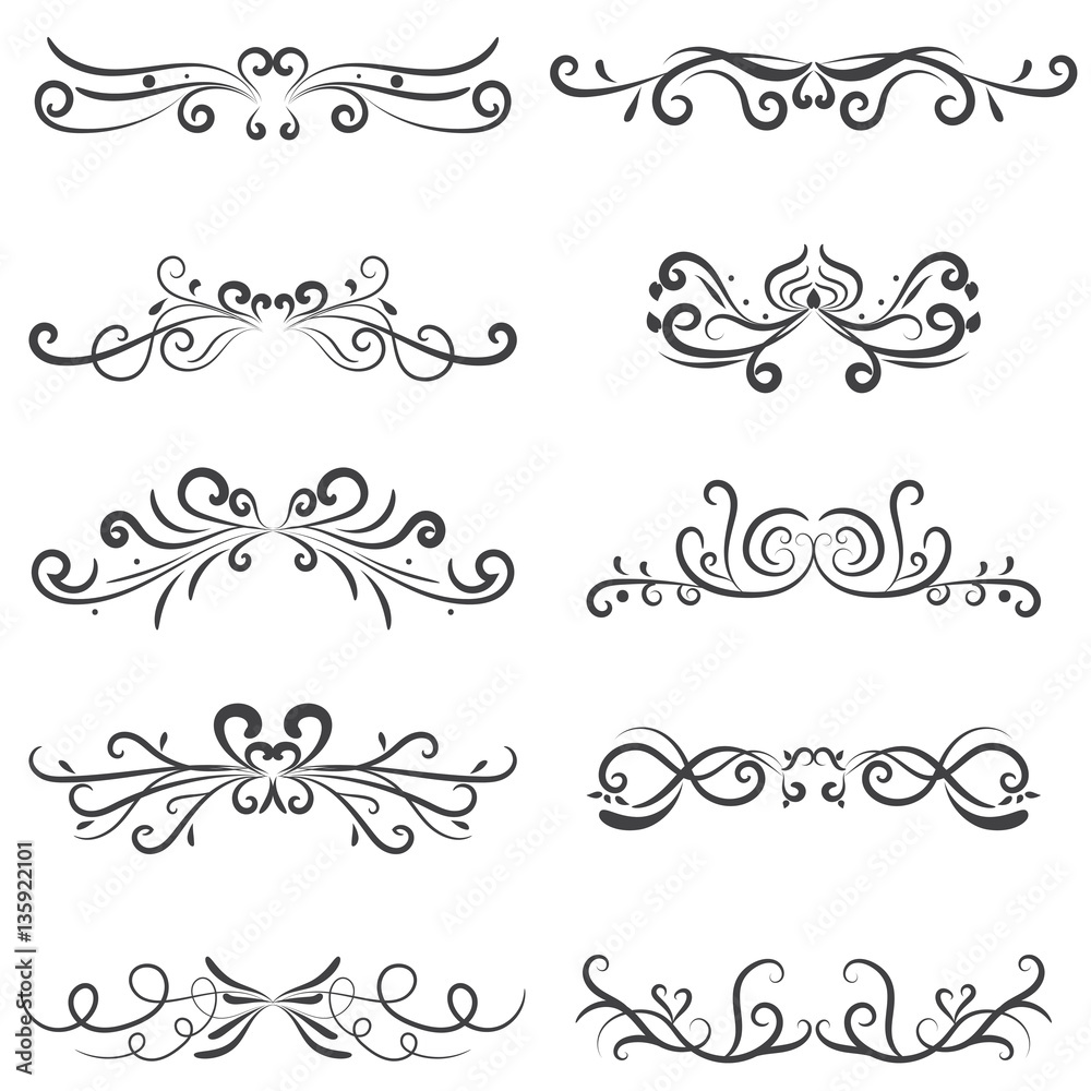 vector illustration set of border calligraphic and dividers decorative