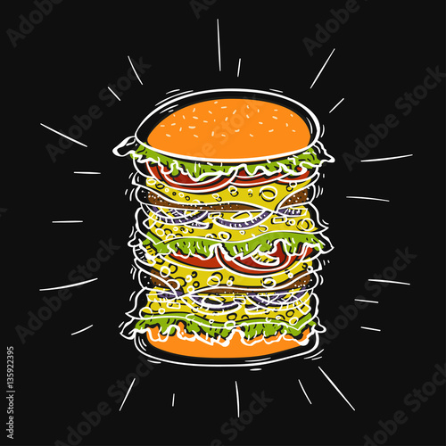 Wallpaper Mural Big cartoon burger on blackboard Torontodigital.ca