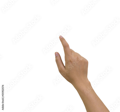 female hand and touch gesture isolated on white background