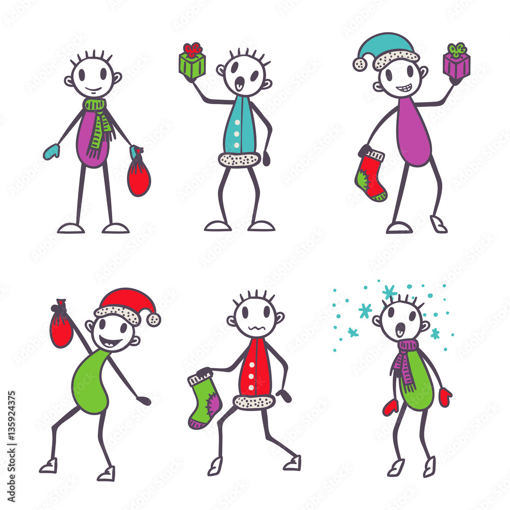 Winter Stick figure - Christmas and New Year set Winter Stick figure - Christmas and New Year set