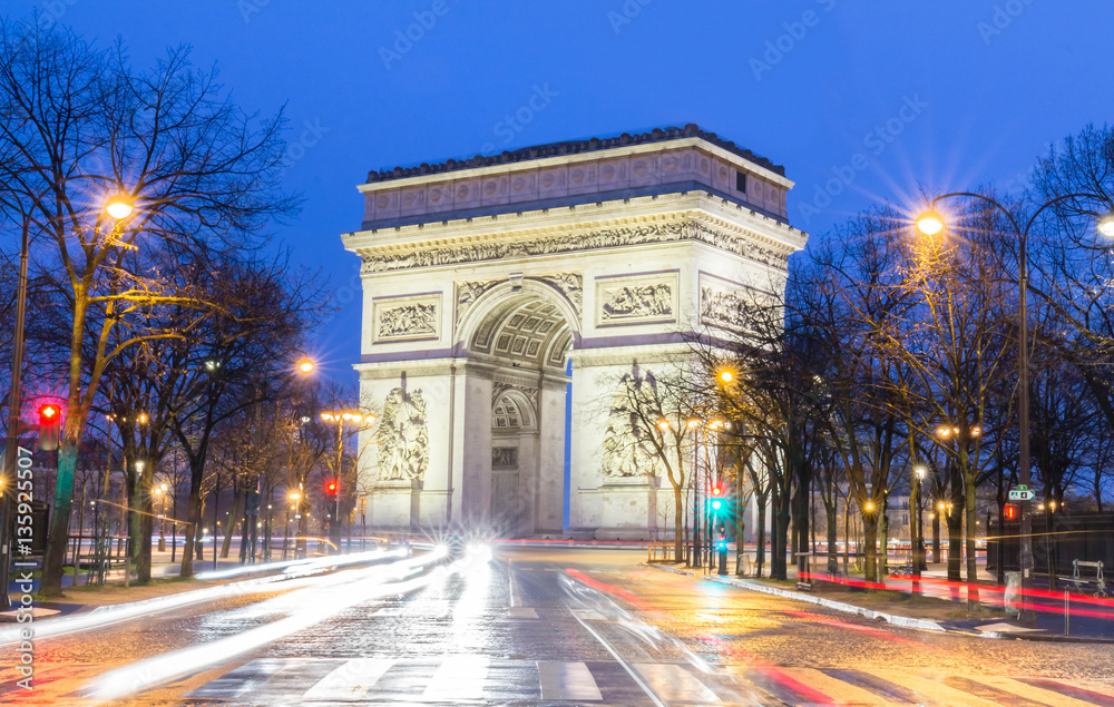 The Triumphal Arch at night,Paris, France. The Triumphal Arch at night,Paris, France.