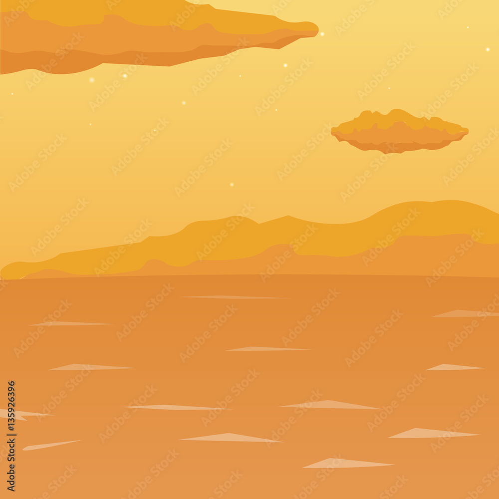 Sea background with waves and clouds. Vector flat illustration.