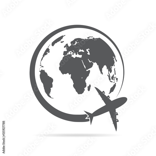 Airplane flying around the globe. Vector illustration